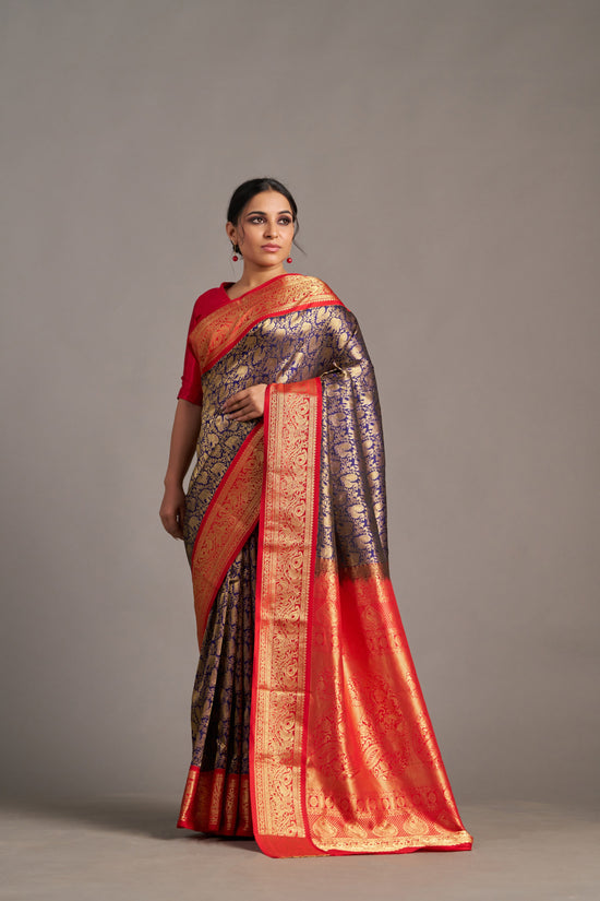 Ink Blue X Red Kanjivaram - Vinay Vastralay