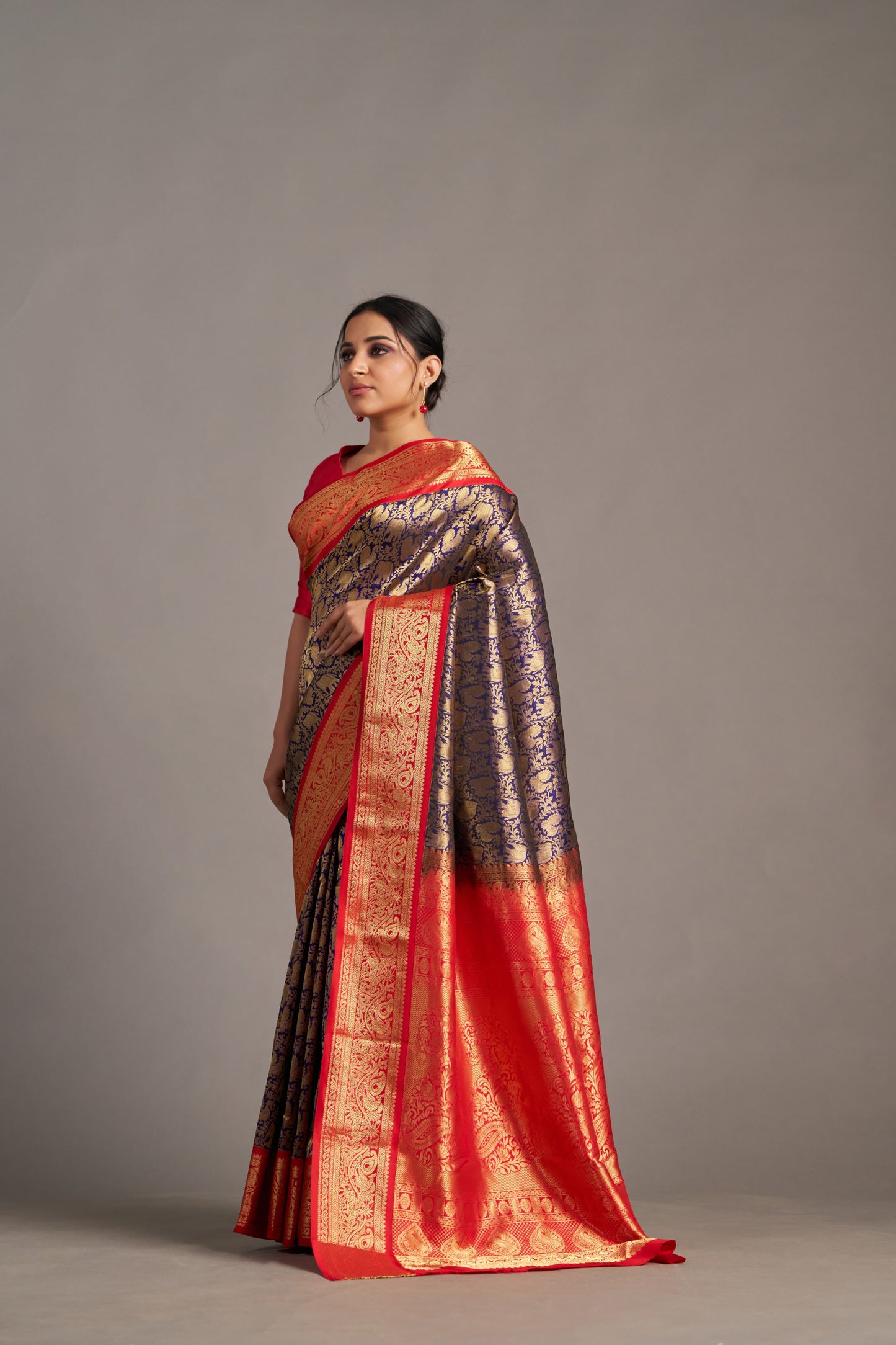 Ink Blue X Red Kanjivaram - Vinay Vastralay