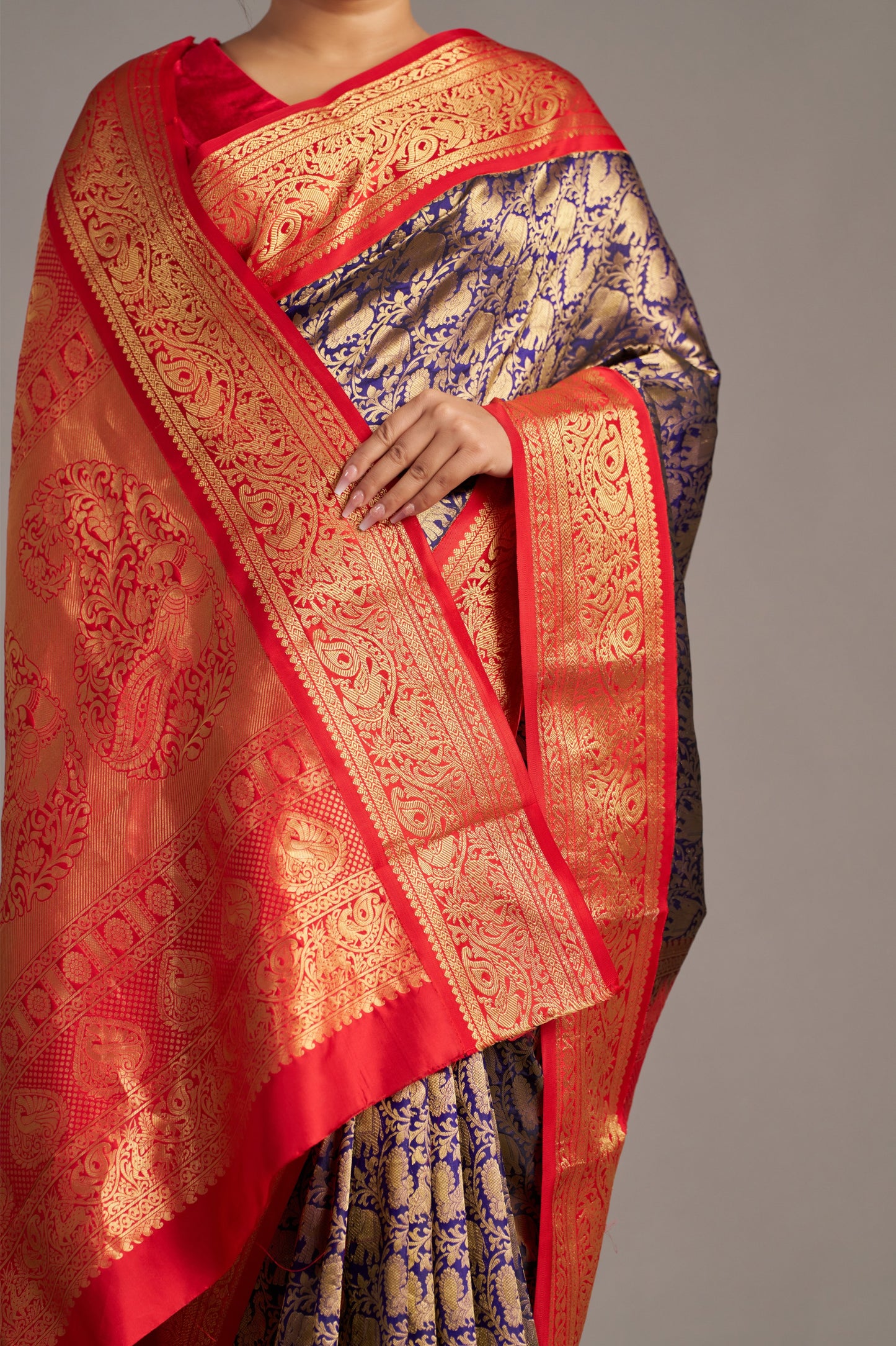 Ink Blue X Red Kanjivaram - Vinay Vastralay