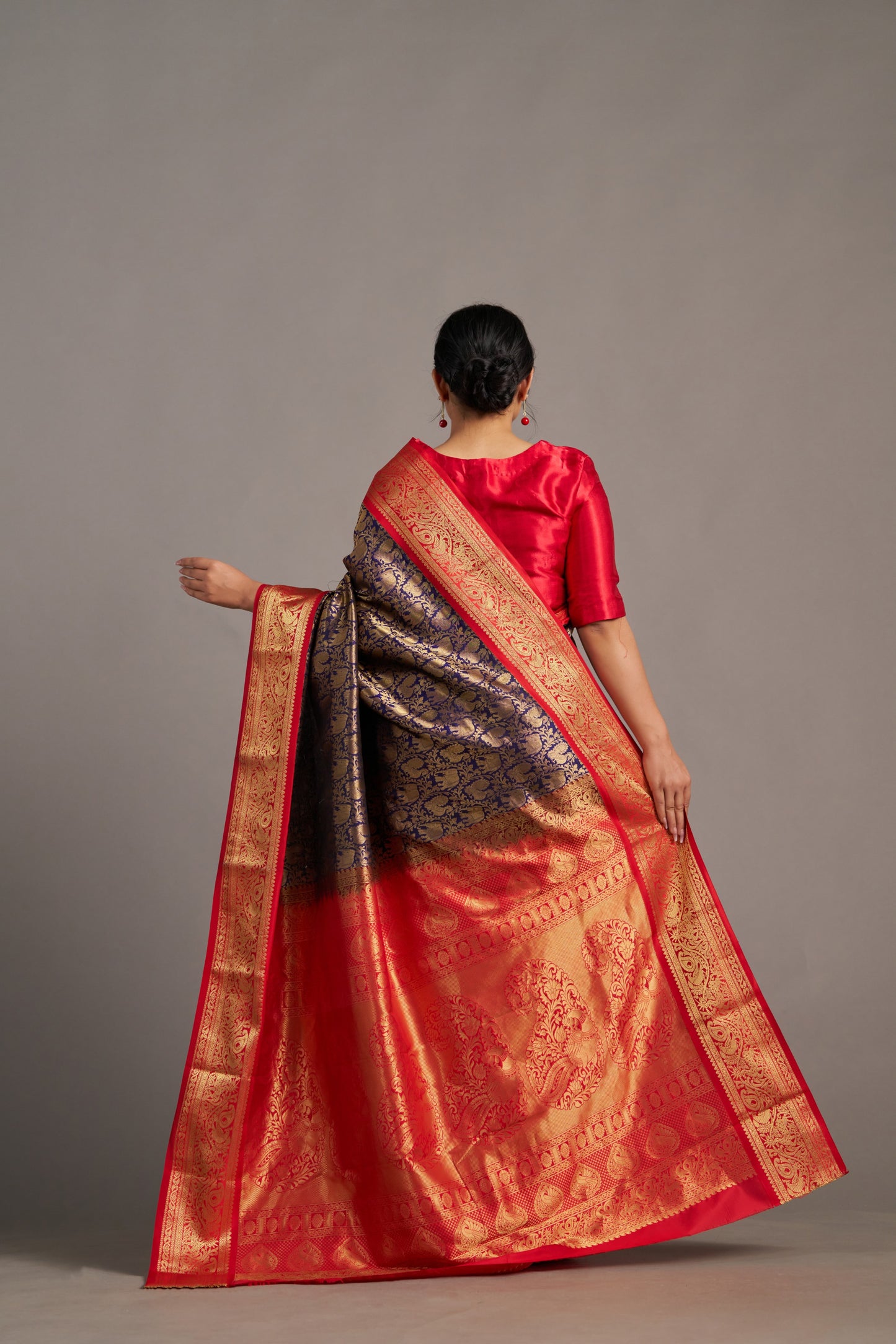 Ink Blue X Red Kanjivaram - Vinay Vastralay