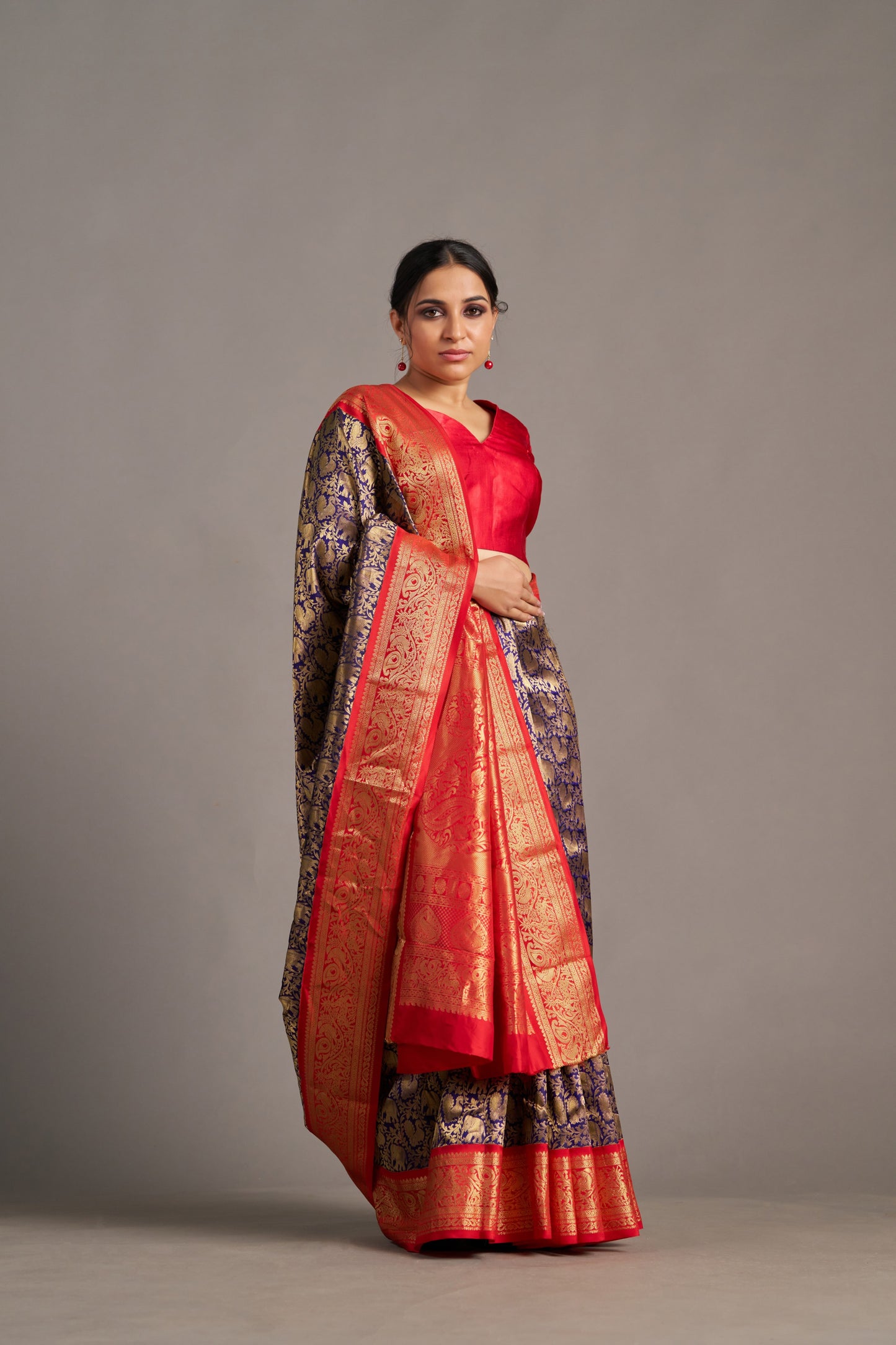 Ink Blue X Red Kanjivaram - Vinay Vastralay